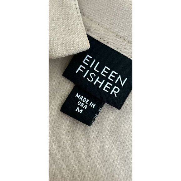 Eileen Fisher Cardigan Blouse 100% Wool Hidden Button Coffee Beige Size M - Picture 7 of 8